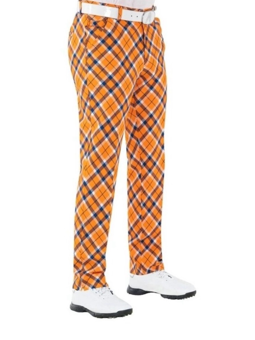 ROYAL & AWESOME Golf Pants | Tangerine Tartan | Orange & Blue Plaid | Size 36/34